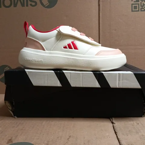 BOXED PAIR OF ADIDAS PARK ST AC C CNY TRAINERS IN WHITE/RED SIZE UK 1