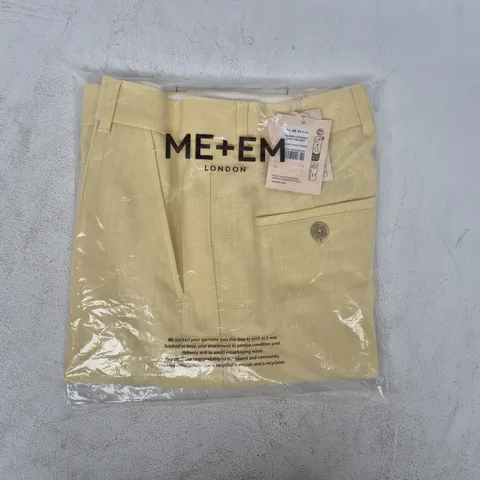 BAGGED ME+EM TAILORED STRAIGHT CROP TROUSERS IN DUSTED LEMON YELLOW SIZE UK 10