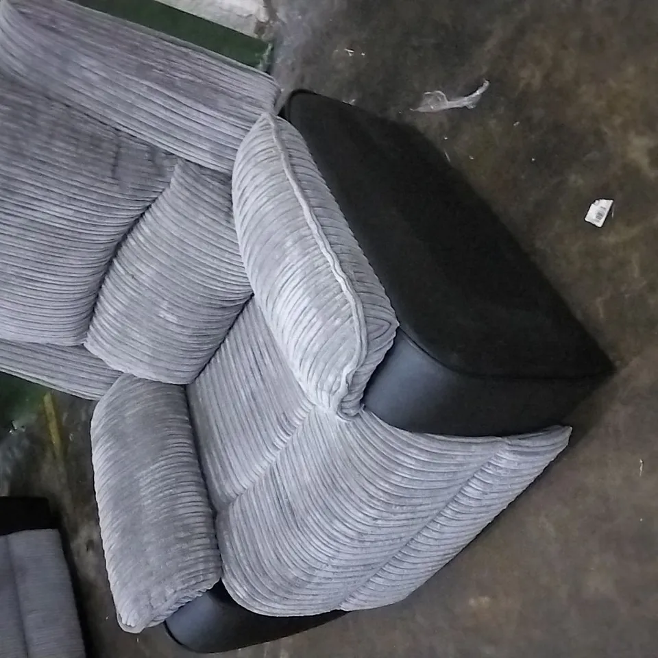 DESIGNER BLACK LEATHER AND GREY FABRIC RECLINER ARMCHAIR