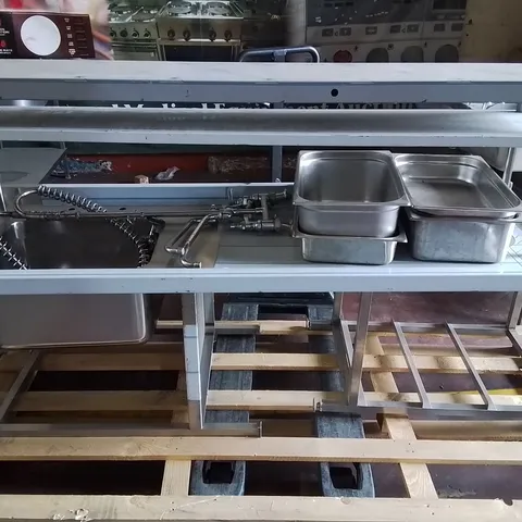 PALLET CONTAINING COMMERCIAL KITCHEN EQUIPMENT TO INCLUDE WASH BASIN COUNTER TOP, SPRAY TAP EXTENSIONS ETC.
