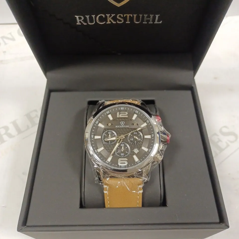 RUCKSTUHL AUTOMATIC BROWN LEATHER STRAP WRISTWATCH