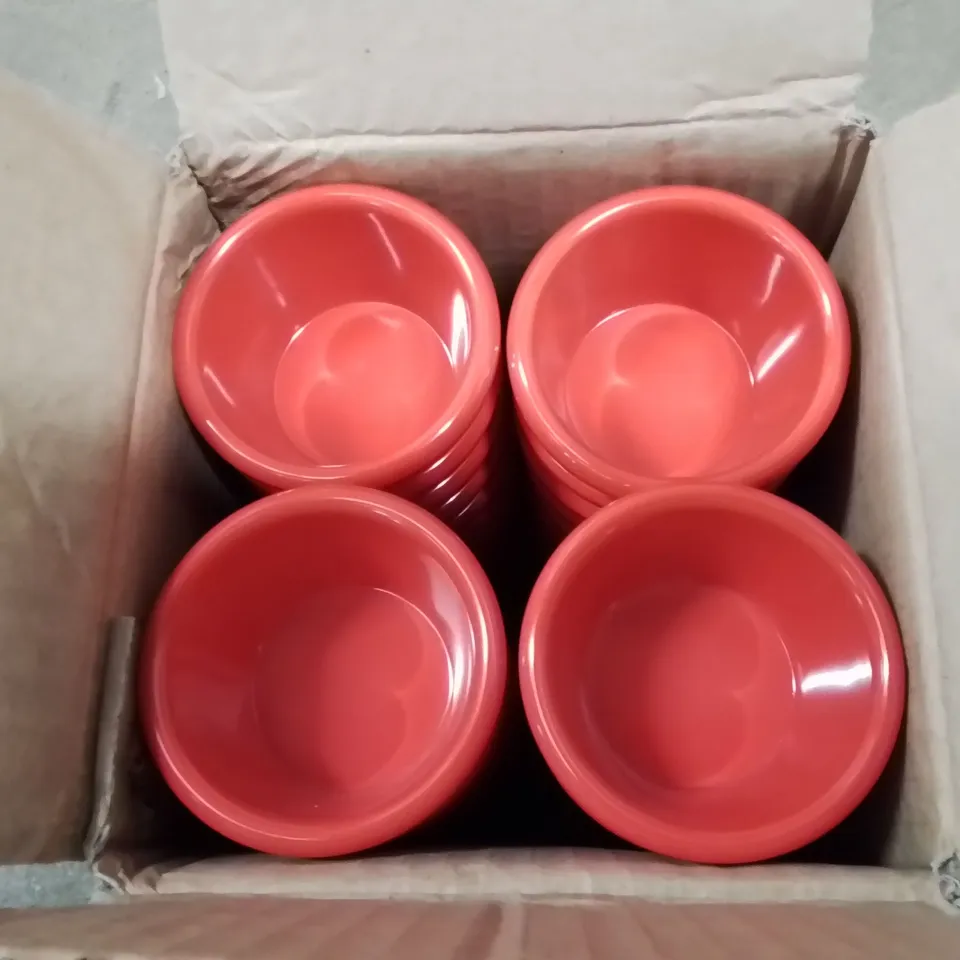 BOX CONTAINING APPROXIMATELY 48 RED RAMEKINS 