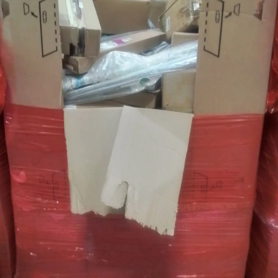 PALLET CONTAINING ASSORTED ITEMS TO INCLUDE: ELECTRIC FLOOR HEATING SYSTEM, TOWEL BAR, OUTDOOR FENCE ARCHED AND UNDERFLOOR HEATING MAT ETC...