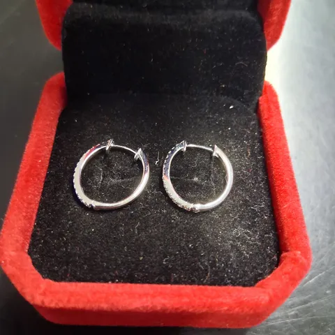 18CT WHITE GOLD HUGGY EARRINGS SET WITH NATURAL DIAMONDS