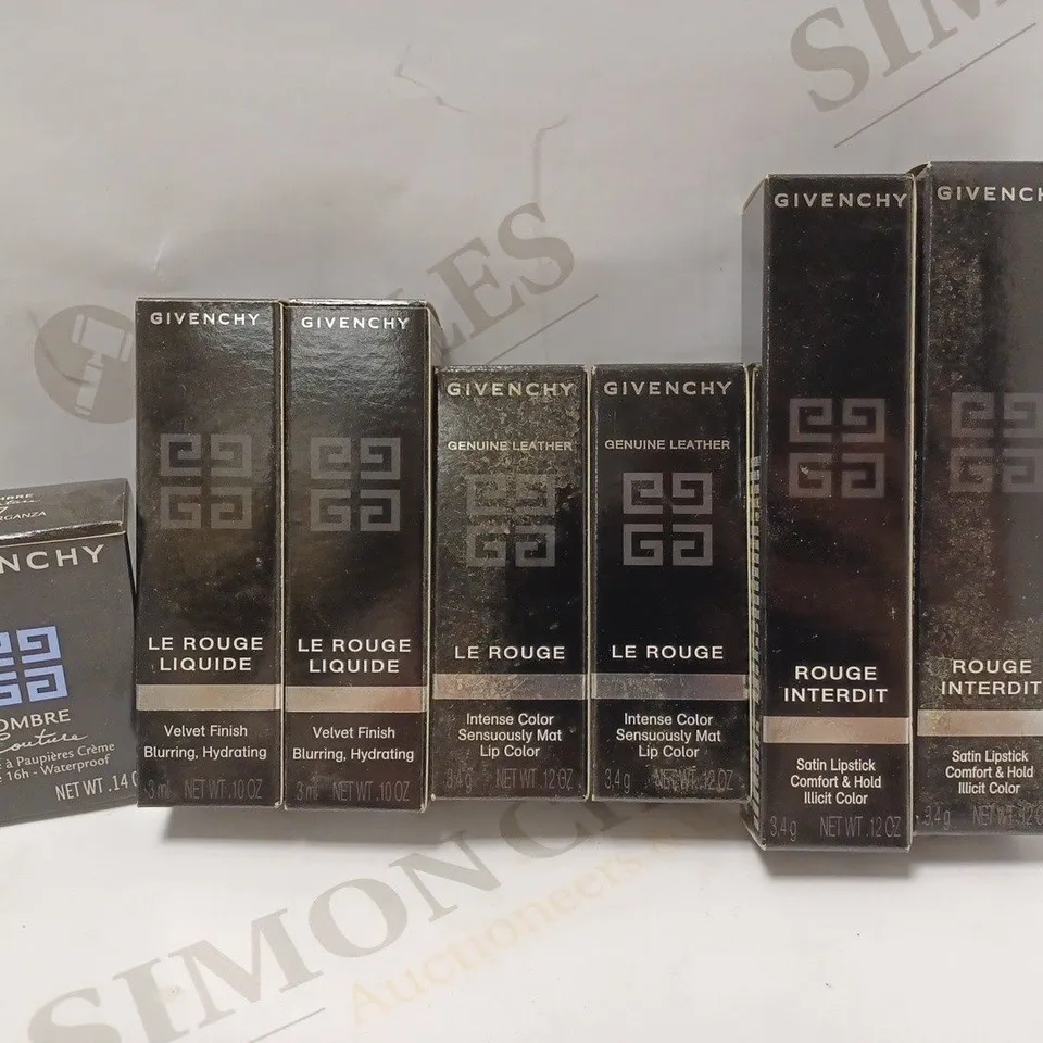 LOT OF APPROX 7 ASSORTED GIVENCHY MAKEUP PRODUCTS TO INCLUDE OMBRE COUTURE CREAM EYESHADOW 7 GRIS ORGANZA, MAT LIP COLOUR 204 ROSE BOUDOIR, SATIN LIPSTICK 20 WILD ROSE, ETC