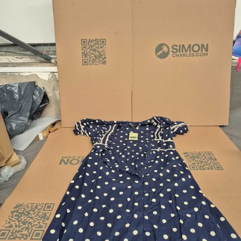 NOBODY'S CHILD PETITE NAVY POLKA DOT DRESS – UK 10 (EU 38, USA 6)