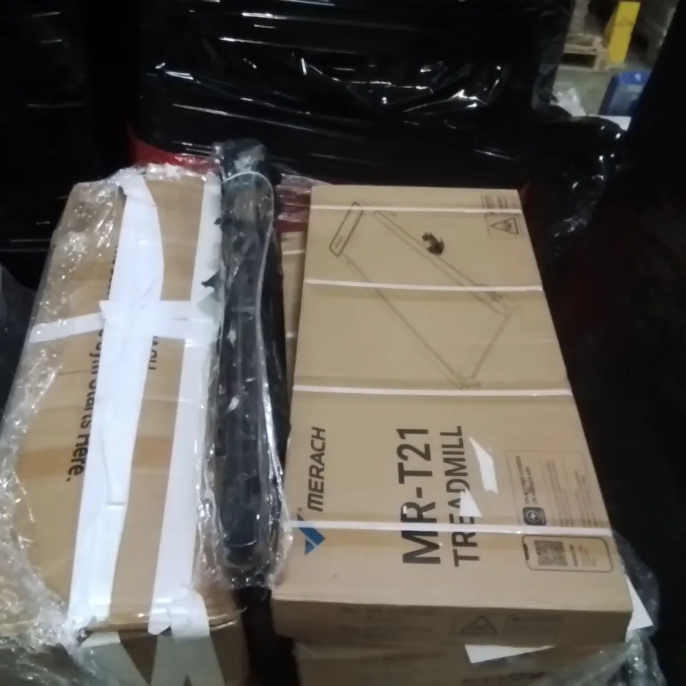 PALLET OF ASSORTED HOUSEHOLD GOODS AND PRODUCTS TO INCLUDE;TOOL BOX,POST BOX,TREADMILL 