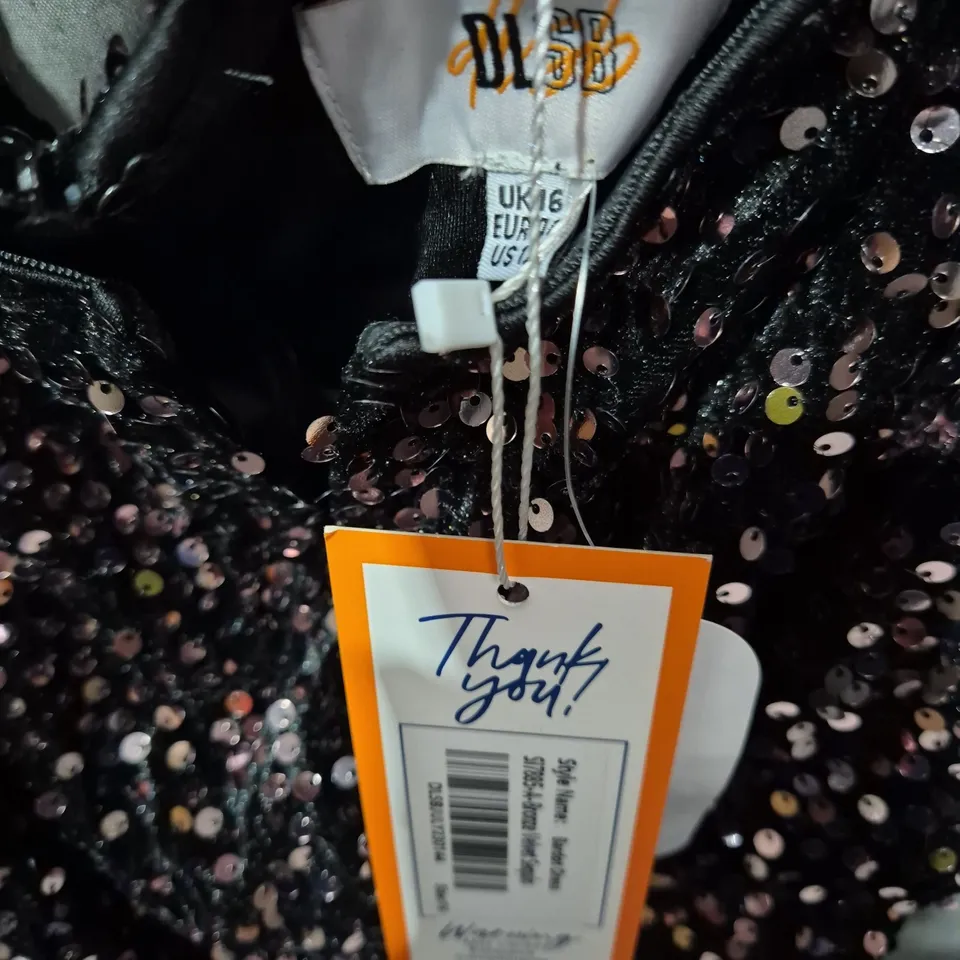 Womens Sequin Cocktail Dress - Black with Pink Sequins, UK 16 (EU 42, US 12)