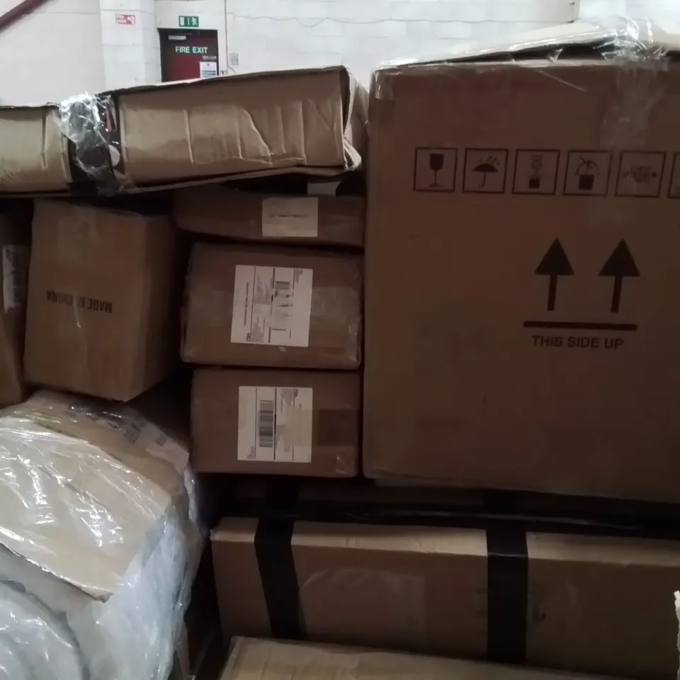 PALLET OF ASSORTED HOUSEHOLD GOODS AND PRODUCTS TO INCLUDE;SMOKELESS GRILL,DUVET,ERGONOMIC MESH CHAIR,BOOSTER SEAT AND OTHER ASSORTED ITEMS...