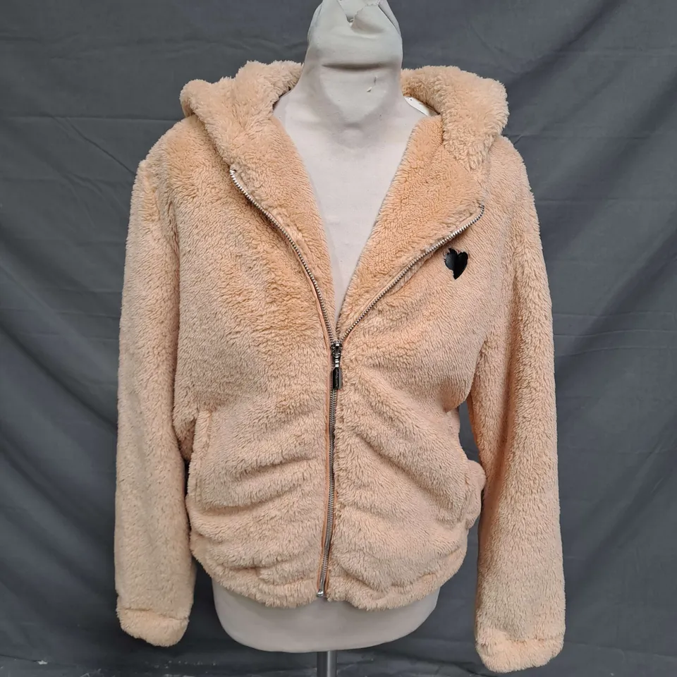 DANNII MINOGUE TEDDY HOOD ZIP UP JACKET IN CARAMEL SIZE 12