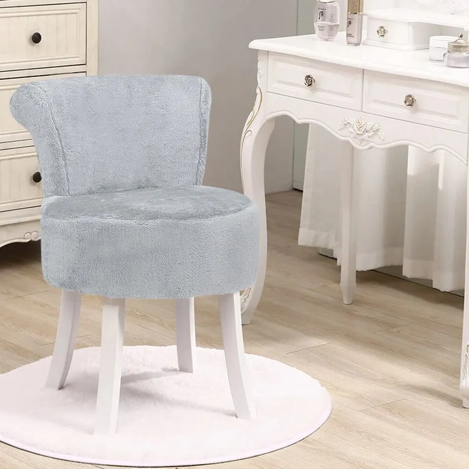 BOXED LIVINGANDHOME MODERN PLUSH UPHOLSTERED DRESSING TABLE CHAIR - WHITE (1 BOX)