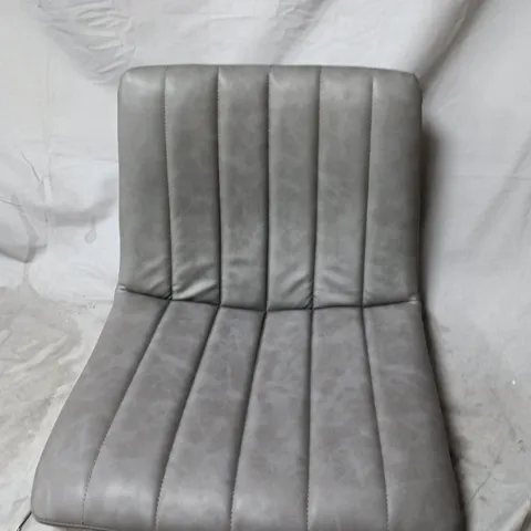 PAIR OF BOXED GREY UPHOLSTERED BAR STOOLS WITH BACKREST AND FOOTREST