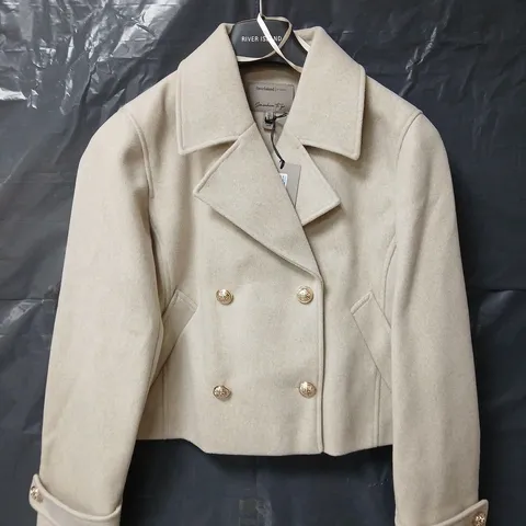 RIVER ISLAND SHORT DOUBLE BREASTED JACKET - LIGHT BEIGE - SIZE 10