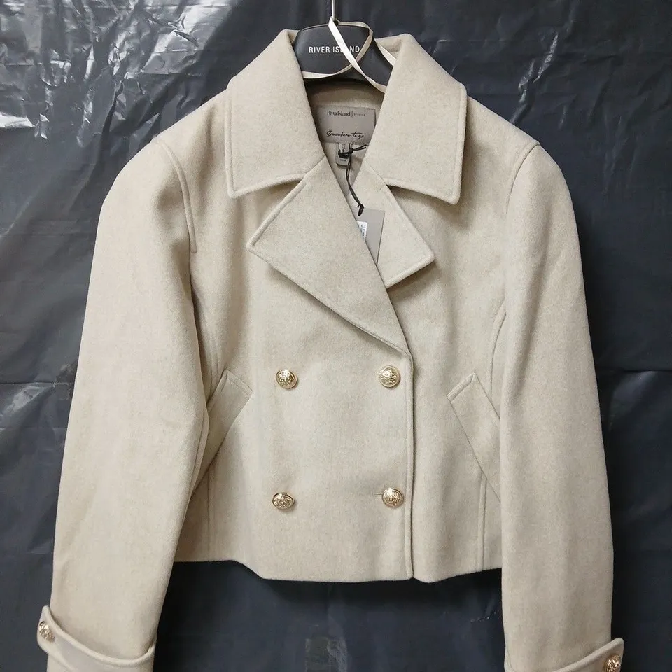 RIVER ISLAND SHORT DOUBLE BREASTED JACKET - LIGHT BEIGE - SIZE 10