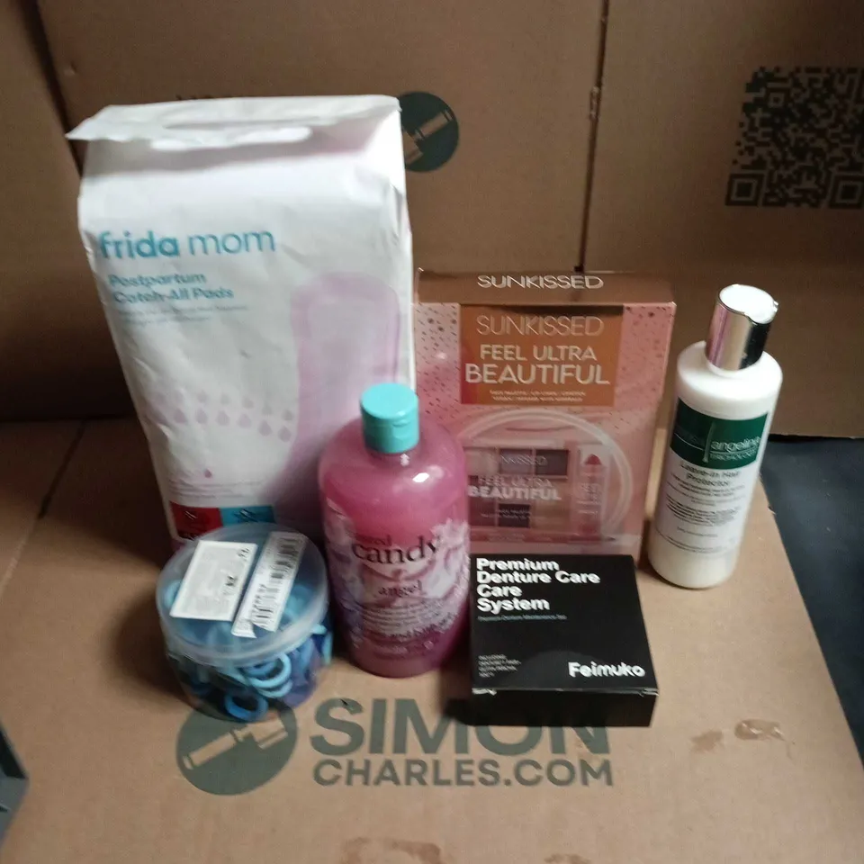 APPROXIMATEY 20 ASSORTED HEALTH AND BEAUTY PRODUCTS TO INCLUDE - FRIDA MOM POSTPARTUM CATCH ALL PADS - SUNKISSED MAKE UP PALETTE AND FROSTED CANDY SHOWER AND GEL