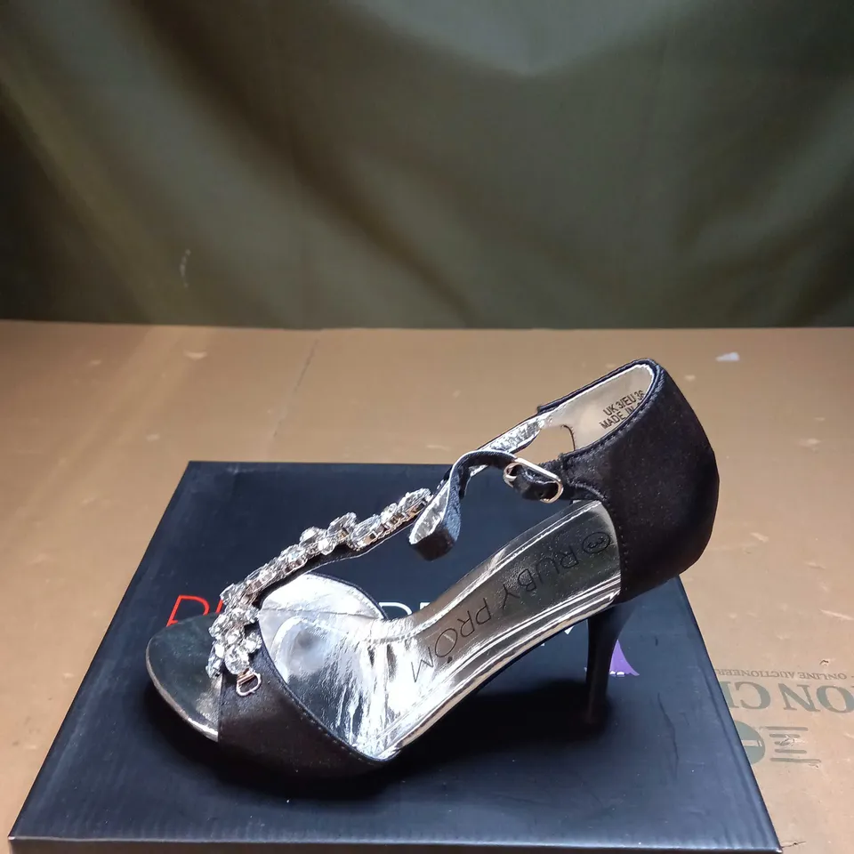 RUBY PROM DIAMANTE ANKLE STRAPPY HIGH HEEL SHOES SIZE 3