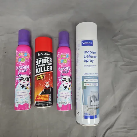 APPROXIMATELY 10 ASSORTED HOUSEHOLD ITEMS TO INCLUDE INDOREX DEFENCE SPRAY, CRAZY SOAP, SPIDER KILLER, ETC - COLLECTION ONLY