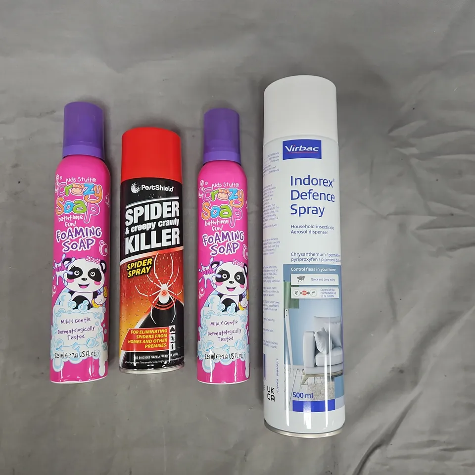 APPROXIMATELY 10 ASSORTED HOUSEHOLD ITEMS TO INCLUDE INDOREX DEFENCE SPRAY, CRAZY SOAP, SPIDER KILLER, ETC - COLLECTION ONLY
