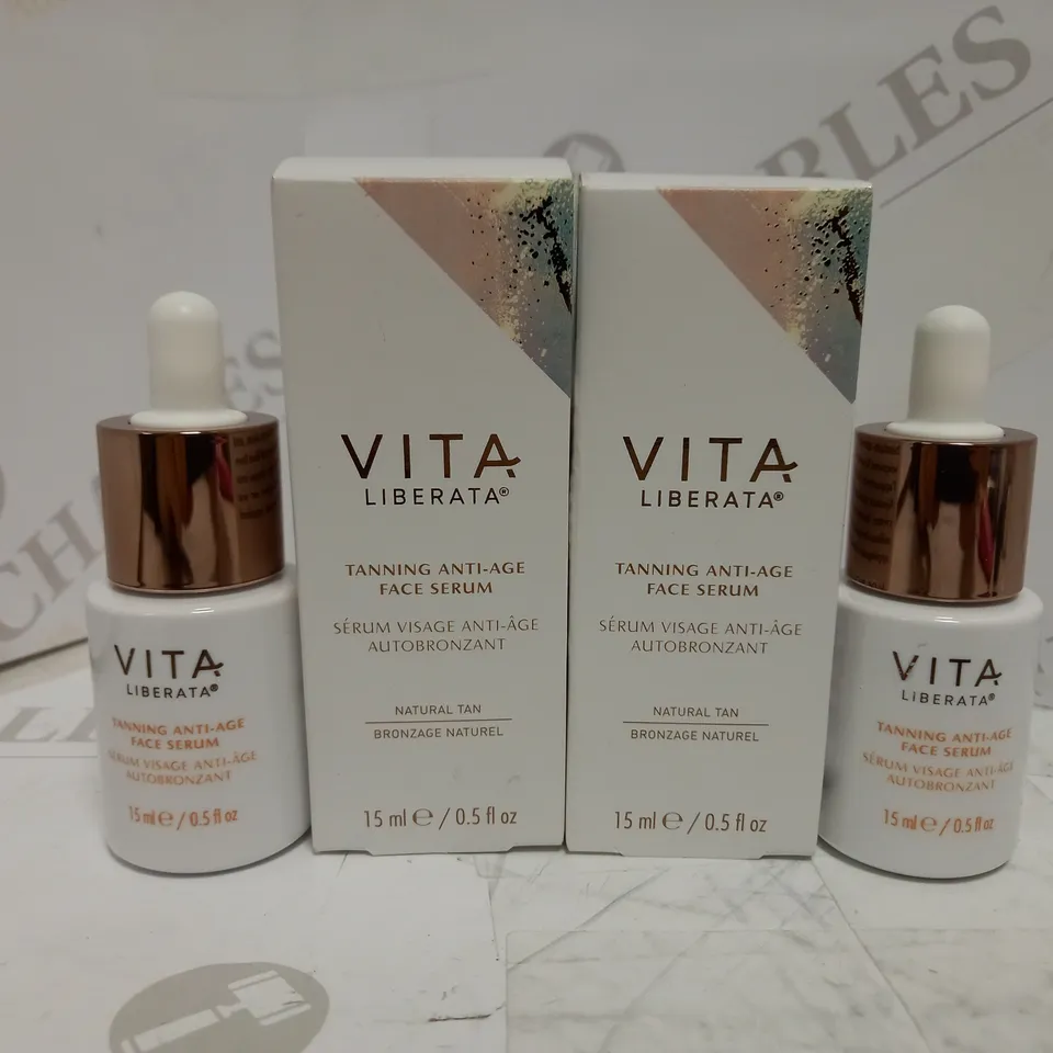 LOT OF 2 VITA LIBERATA TANNING ANTI AGE FACE SERUM NATURAL TAN (2 X 15ML)