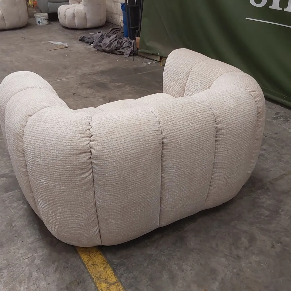 QUALITY DESIGNER BELLE SNUGGLER CHAIR IN GLAM BLOCK FABRIC - NATURAL