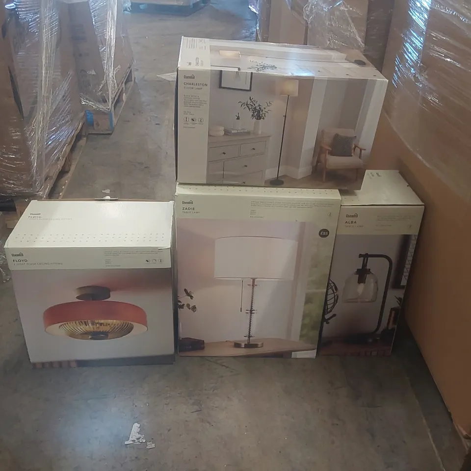 PALLET CONTAINING A VERY LARGE QUANTITY OF ASSORTED DESIGNER LIGHTING PRODUCTS TO INCLUDE: CEILING LIGHT, FLOOR LAMP, TABLE LAMPS ECT