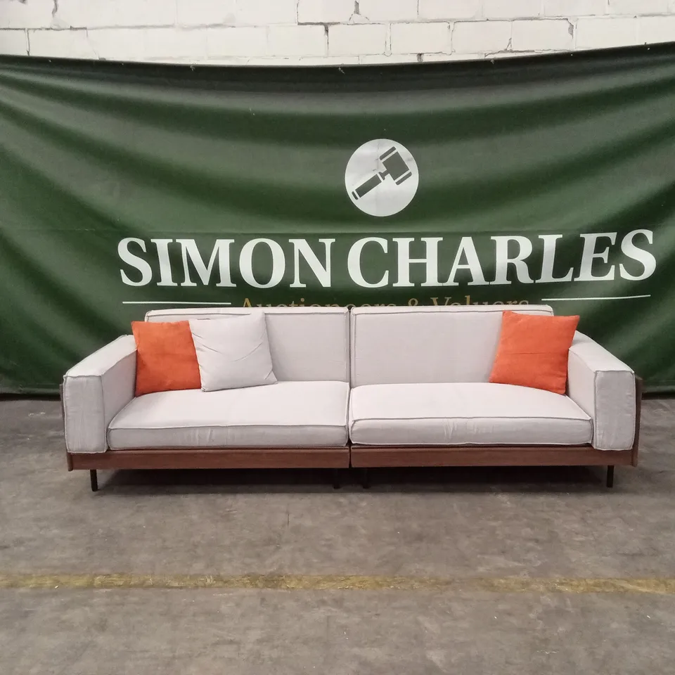 GEORGE OLIVER 4 SEATER FABRIC SOFA WITH COTTON-LINEN UPHOLSTERY, SOLID WOOD FRAME & METAL LEGS RRP £1349