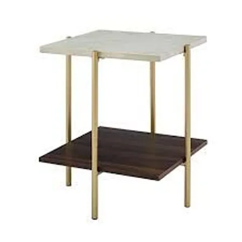 BRAND NEW BOXED 20" SQUARE SIDE TABLE - MARBLE EFFECT/GOLD (1 BOX)