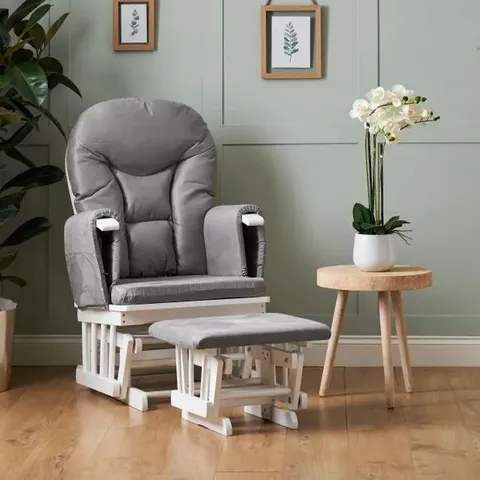 BOXED OBABY RECLINING GLIDING NURSING CHAIR & STOOL - WHITE & GREY (1 BOX)