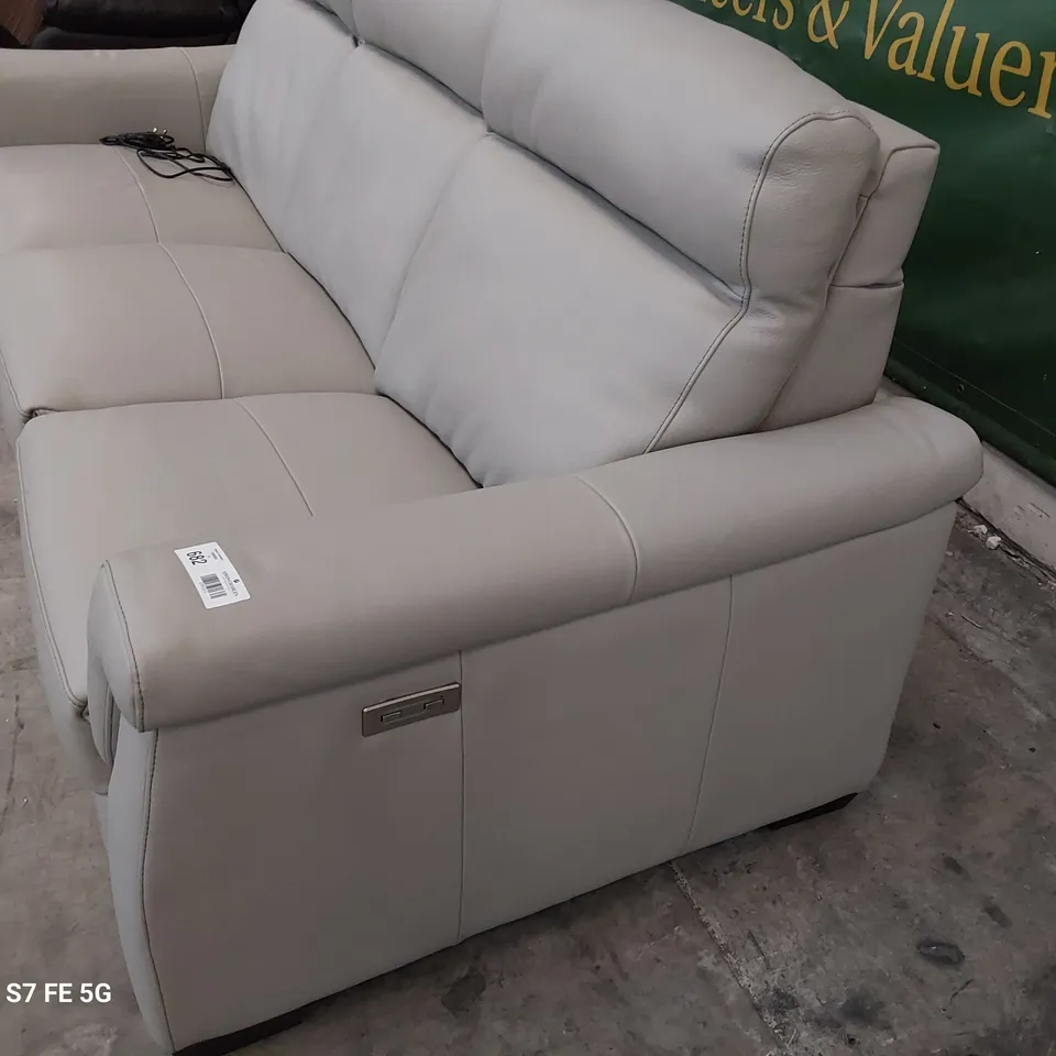 QUALITY ITALIAN DESIGNER ADRIANO POWER RECLINING THREE SEATER SOFA LIGHT GREY LEATHER 