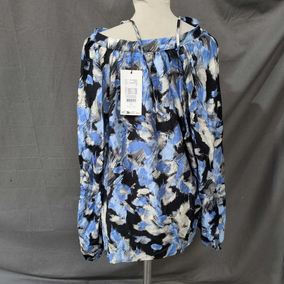 KAFFE VICTORIA BLOUSE – BLACK/BLUE GRAPHIC STROKE PRINT, UK 16 (EU 44)