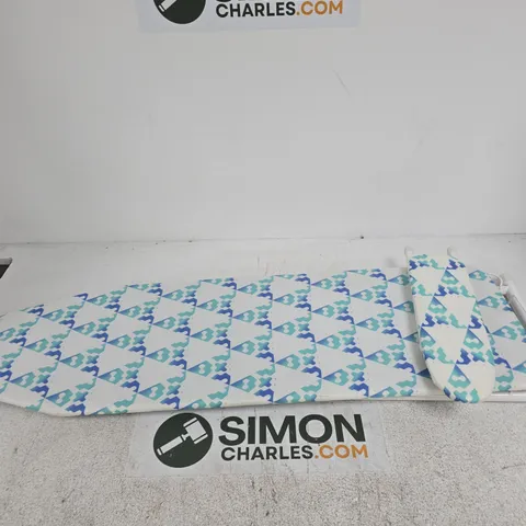 IRONING BOARD WITH TEAL/BLUE GEOMETRIC COVER