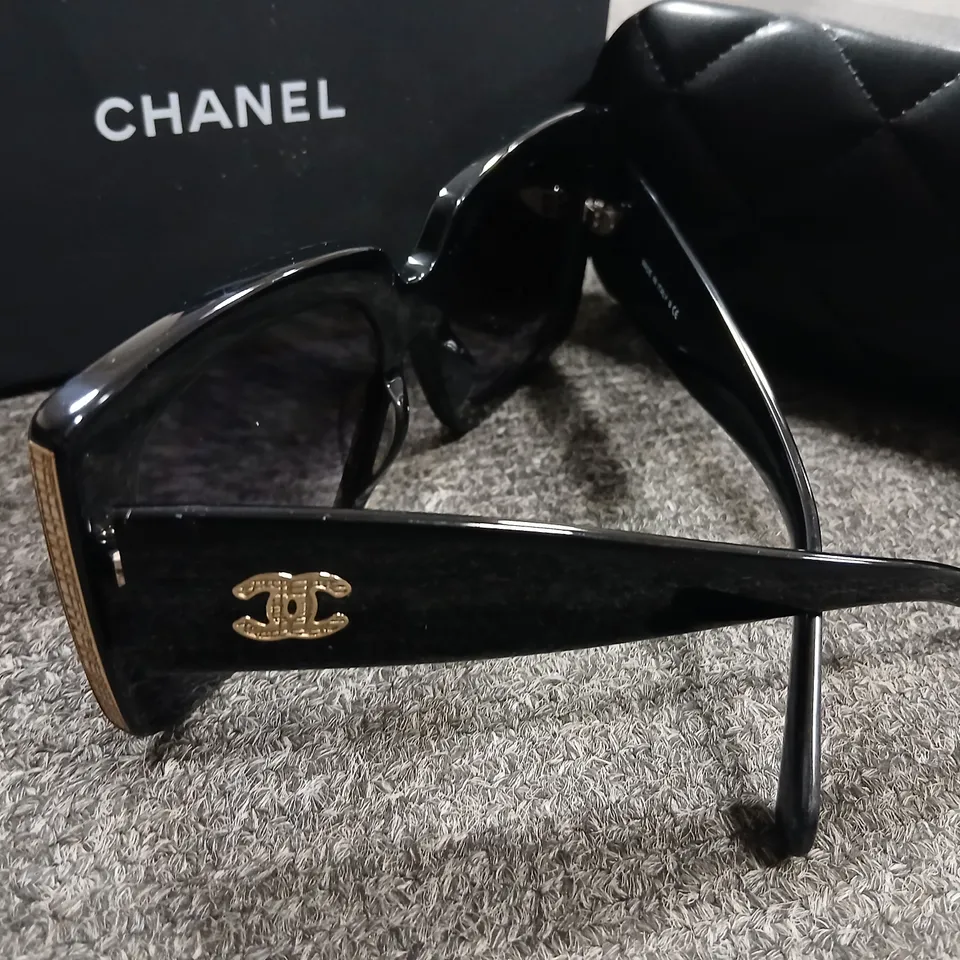 CHANEL SUNGLASSES – BLACK OVERSIZED CAT-EYE WITH CHANEL LOGO