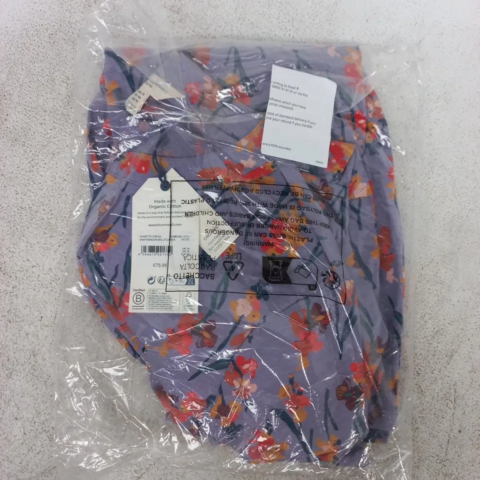 BAGGED SEASALT CORNWALL RAINETTE DRESS IN SNAPDRAGON/BELLFLOWER SIZE UK 18