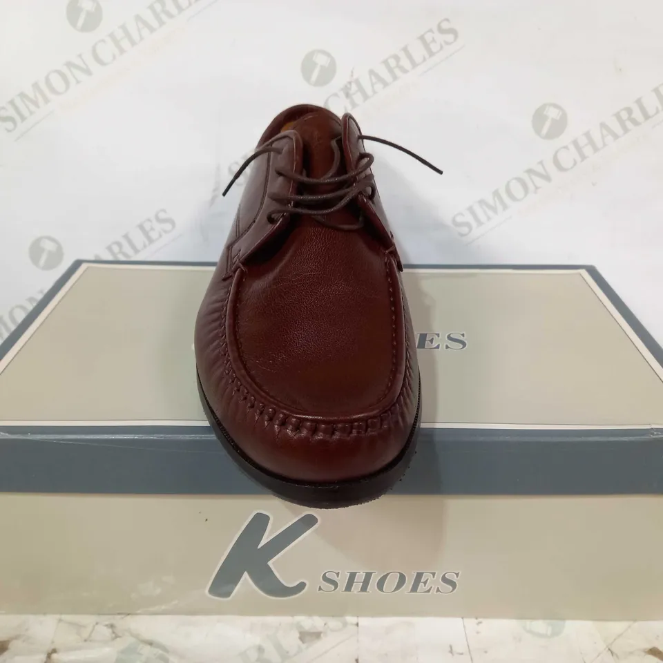 BOXED PAIR OF K SHOES LACE UP LEATHER SHOES IN BROWN UK SIZE 7.5