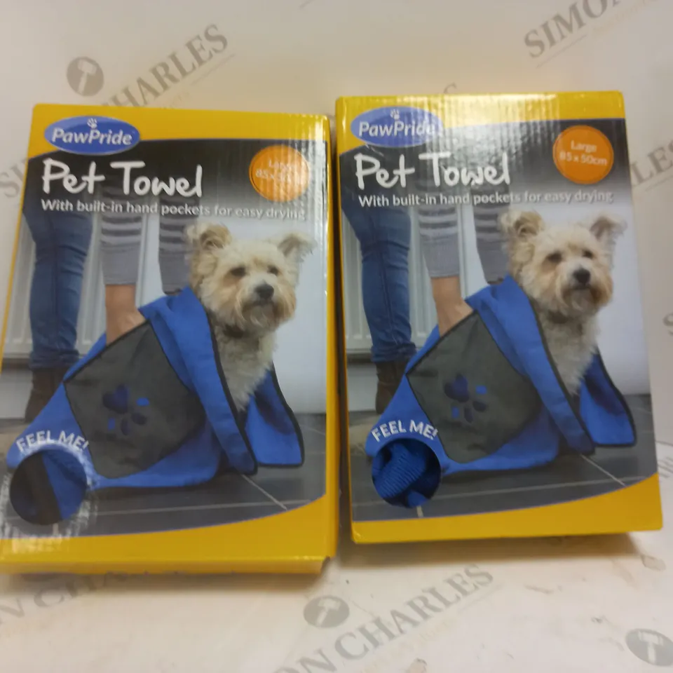 2 X BOXED PAWPRIDE PET TOWEL - LIGHTWEIGHT, MICROFIBRE