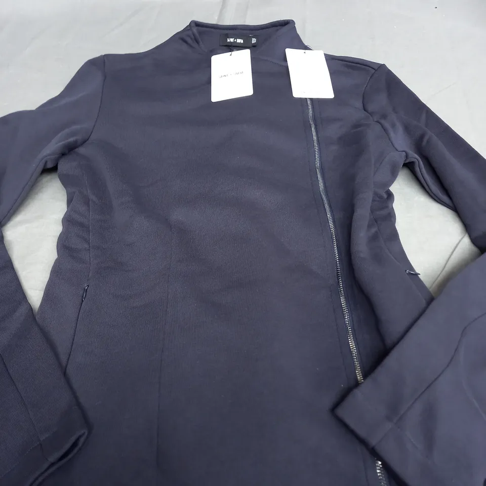 SAINT + SOFIA COTTON BIKER JACKET IN NAVY - UK 10