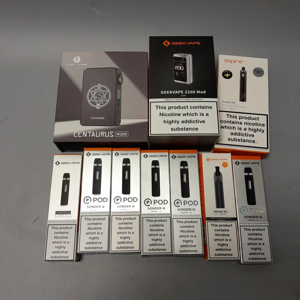 APPROXIMATELY 10 ASSORTED E-CIGS & VAPES TO INCLUDE GEEKVAPE Z200 MOD, ASPIRE POCKET KIT, LPOST VAPE CENTAURUS M200, ETC