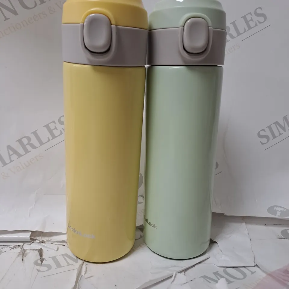 LOCK & LOCK SET OF 2 STAINLESS INSULATED DAILY POP PASTEL WATER BOTTLES