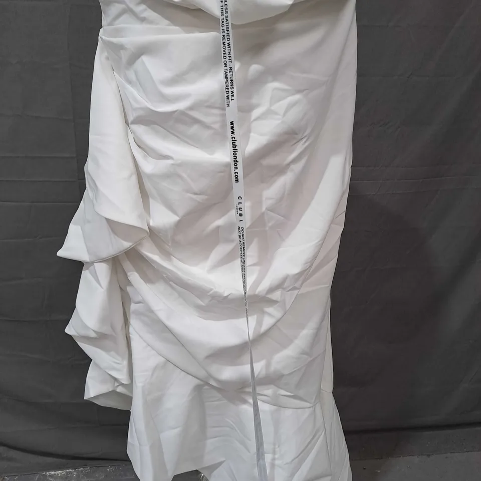 CLUBL NEW AGE WHITE STRAPLESS ASYMMETRIC RUFFLED MAXI DRESS - UK 16