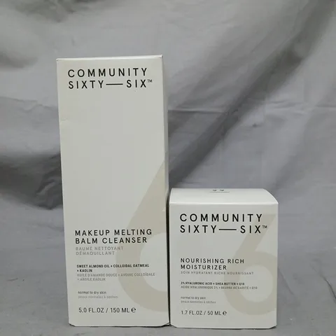 BOX OF APPROX 15 COMMUNITY SIXTY-SIX MAKEUP MELTING BALM CLEANSER 150ML + NOURISHING RICH MOISTURISER 50ML
