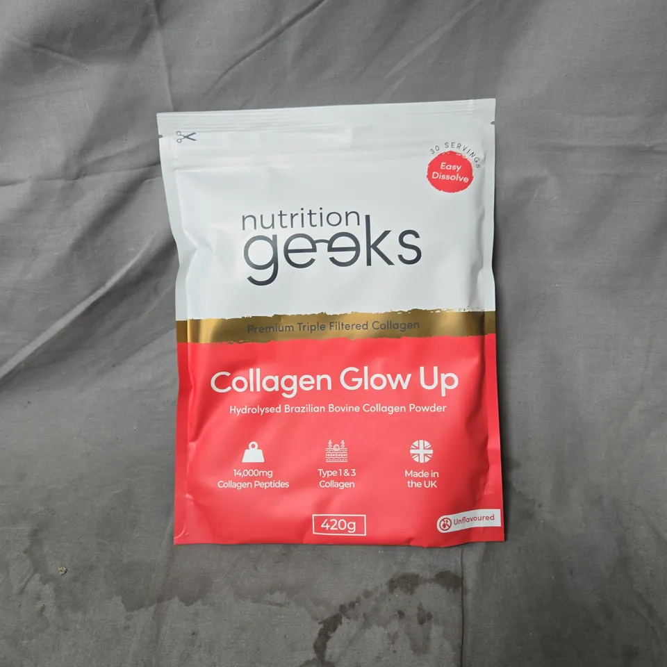 NUTRITION GEEKS COLLAGEN GLOW UP – HYDROLYSED BOVINE COLLAGEN POWDER, 420G, UNFLAVOURED, MADE IN THE UK