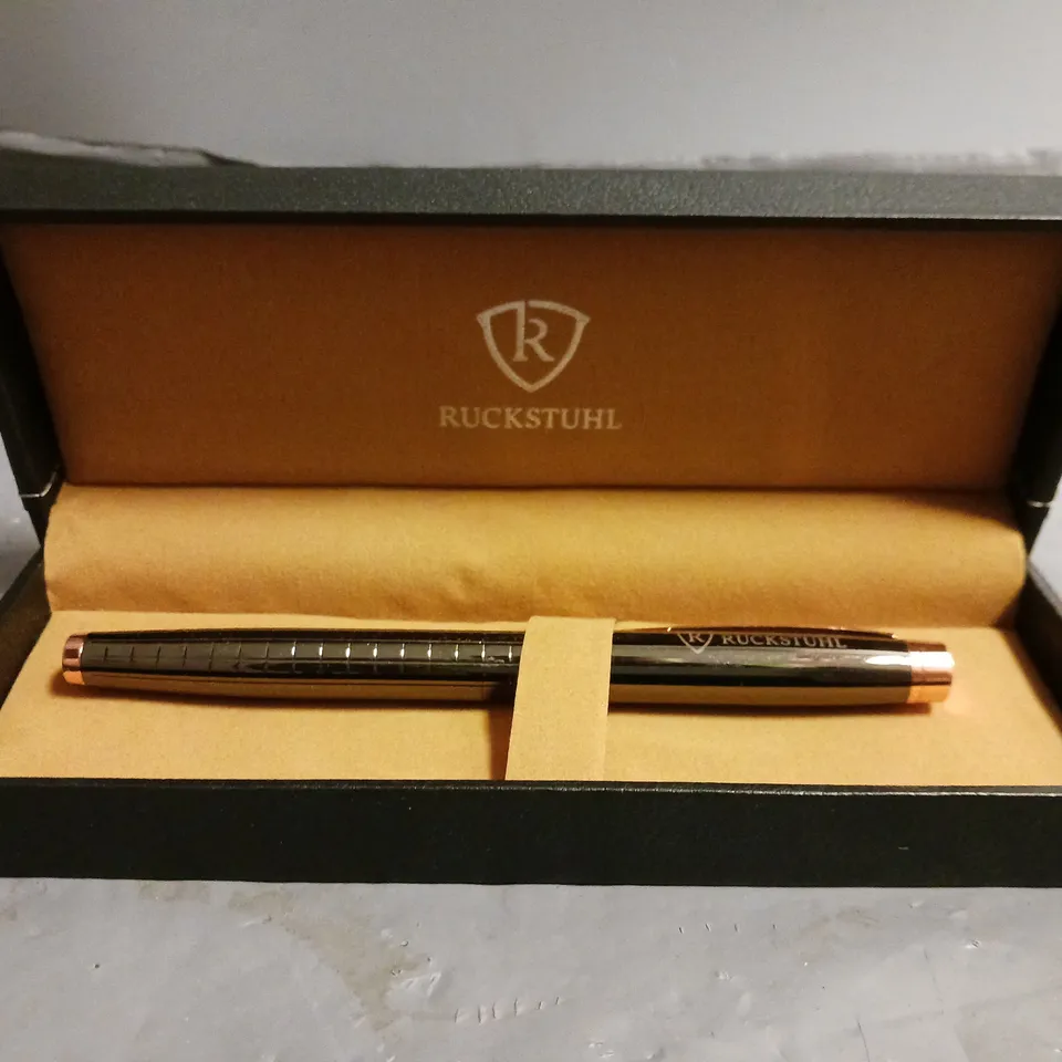 RUCKSTUHL STAINLESS STEEL LUXURY PEN IN GIFT BOX – BLACK & ROSE GOLD COLOUR CASE