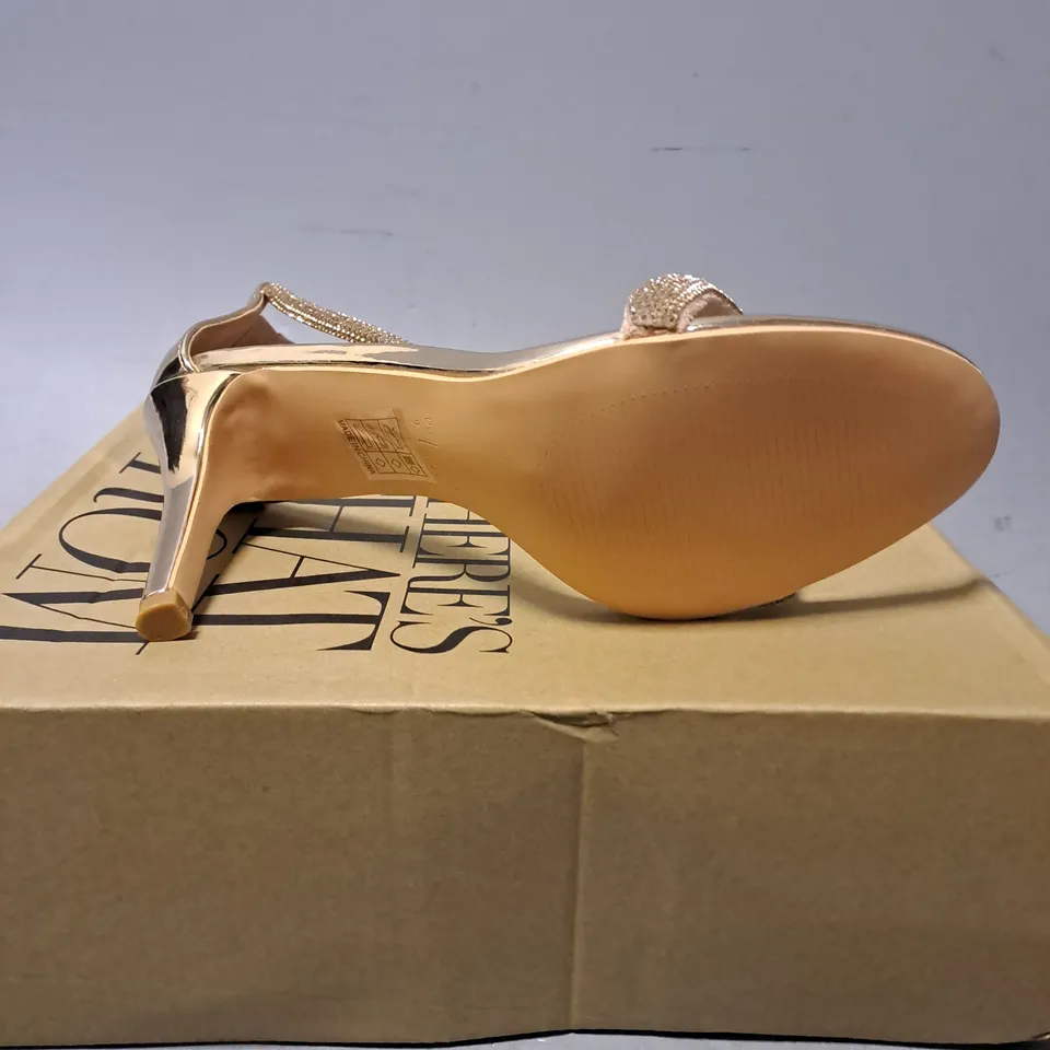 BOXED WHERES THAT FROM ROSE GOLD HIGH HEELS - UK 7