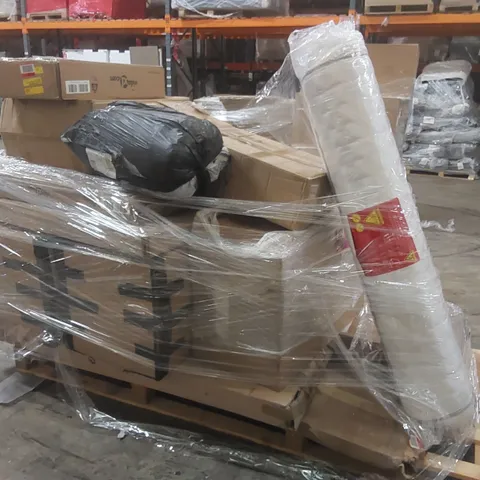 PALLET CONTAINING A VERY LARGE LARGE QUANTITY OF ASSORTED FURNITURE PARTS AND ROLLED MATTRESS ECT 