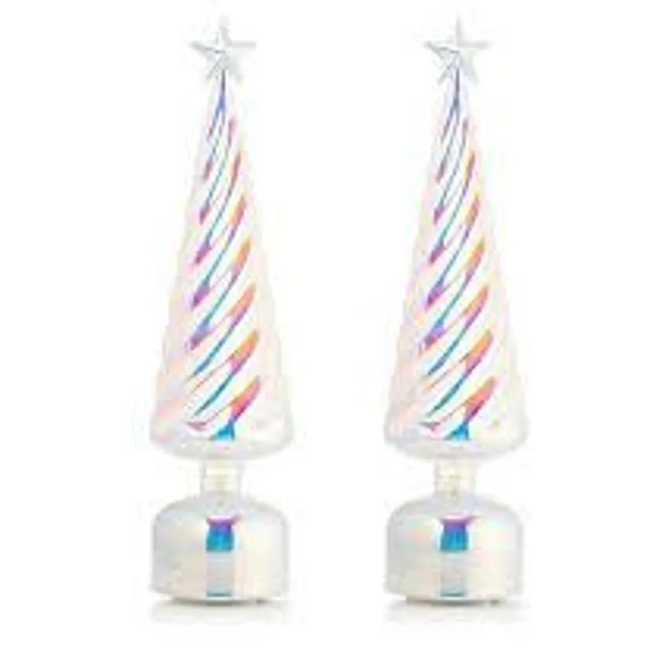 HOME REFLECTIONS SET OF TWO PRE LIT ROTATING GLASS CHRISTMAS TREES
