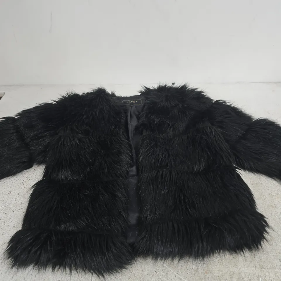 LIPSY LONDON FAUX FUR COAT – BLACK, UK 10