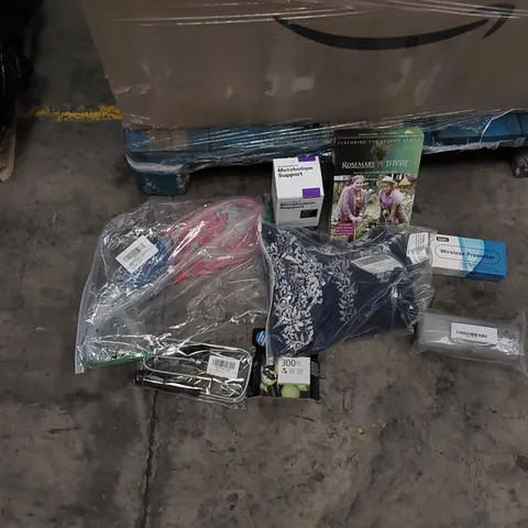 PALLET OF ASSORTED ITEMS INCLUDING: AQUARIUM CLEANING KIT, VITAMINS, MAGNETIC PICK UP TOOL, WOMEN'S CLOTHING, DVD SET, PRESENTATION CLICKERS