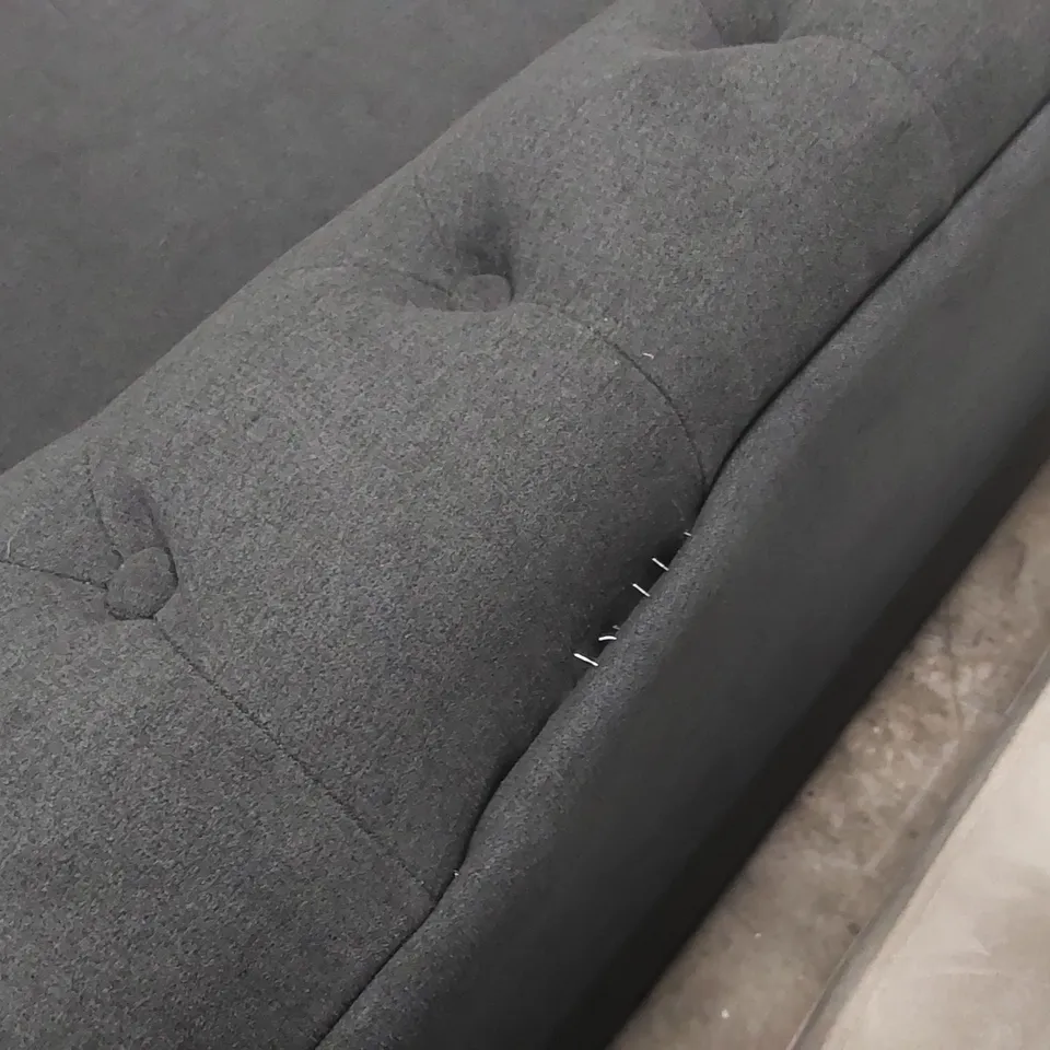 QUALITY DESIGNER HAMPTON 2 SEATER CHESTERFIELD SOFA, SLATE GREY CLASSIC PLUSH FABRIC