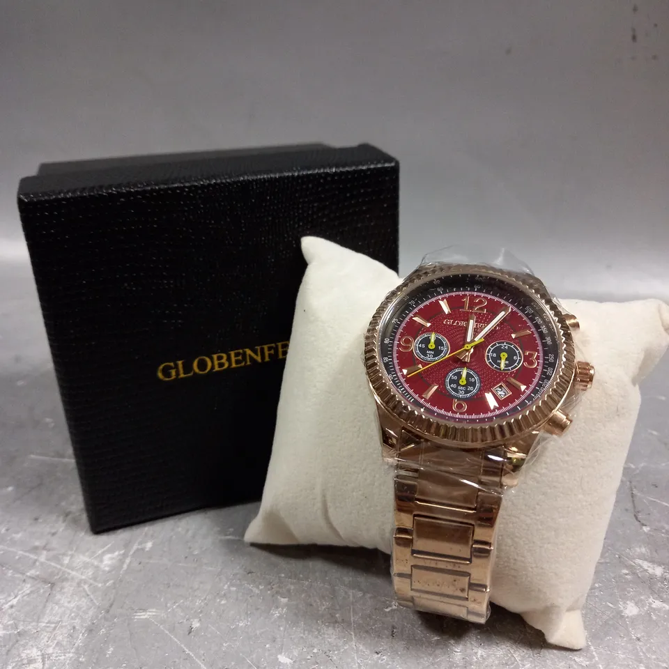 GLOBENFELD EXPEDIENT ROSE RED DIAL WATCH 