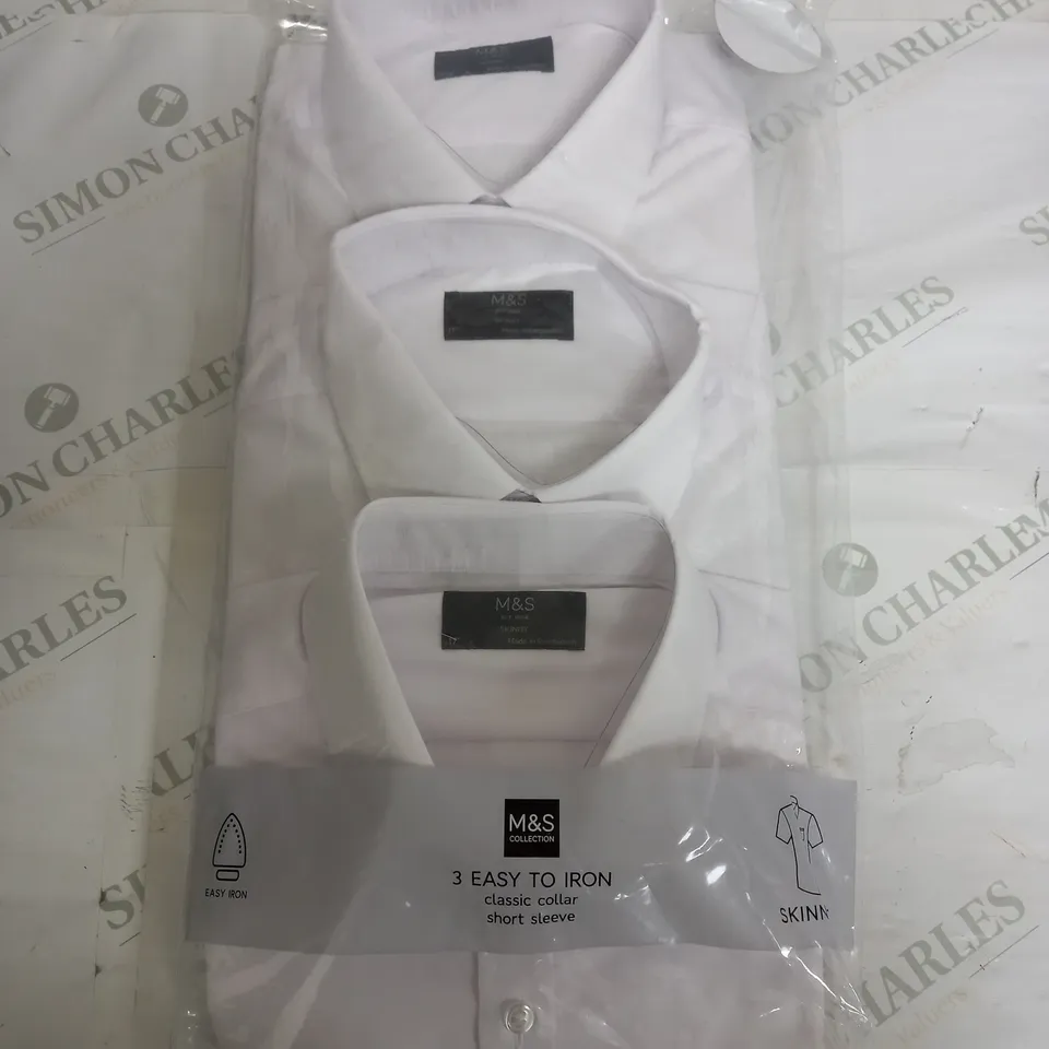 M&S COLLECTION 3 EASY TO IRON CLASSIC COLLAR SHORT SLEEVE SKINNY FIT SHIRTS - 17 IN 